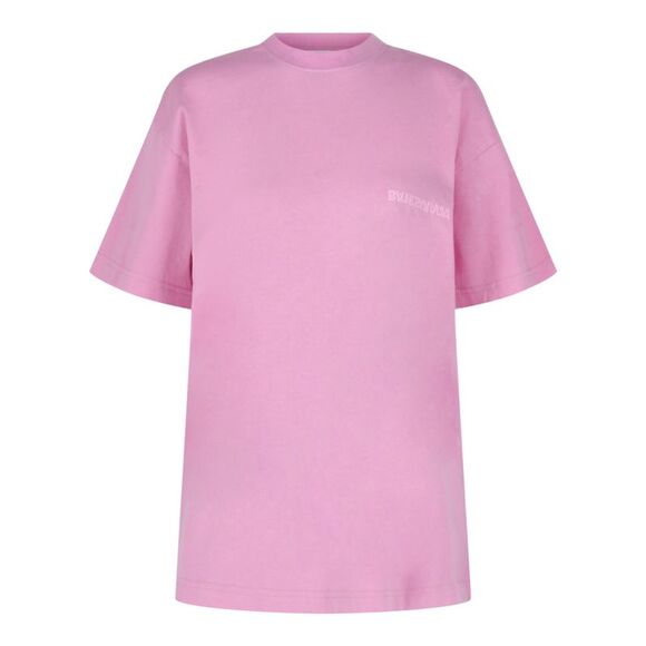 Balenciaga Upside Down Embroidered Logo T-Shirt Pink Womens - Picture 1 of 3